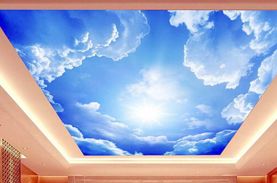 Натяжные потолки  «небо с облаками»  фото интерьеров