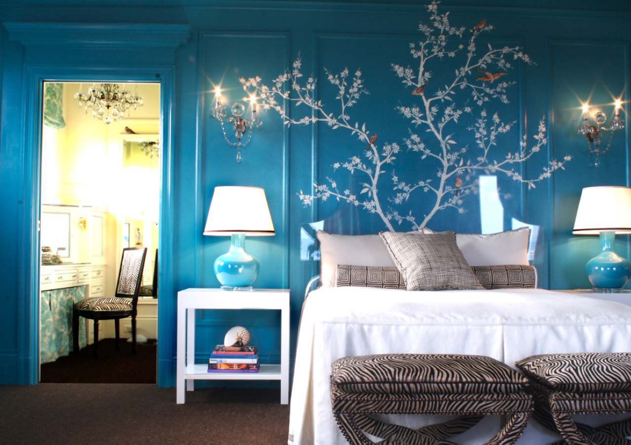 Синяя спальня, правила оформления дизайна интерьера