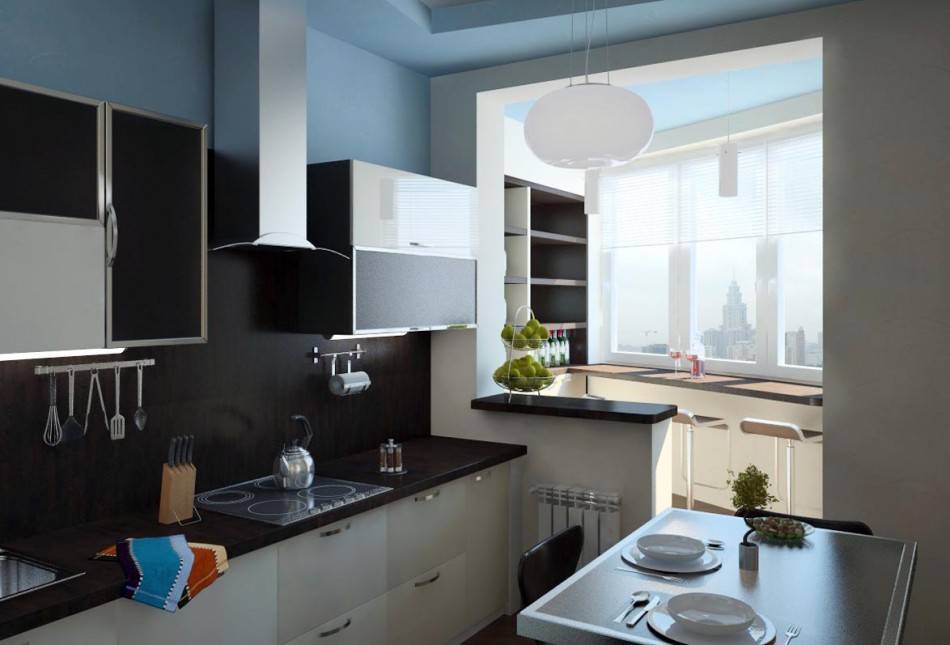 Дизайн узкой кухни с окном и балконом в конце: как обустроить
 - 28 фото
