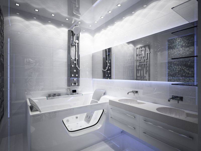 Ванная комната в стиле хай-тек, фото дизайна мебели и плитки хайтек