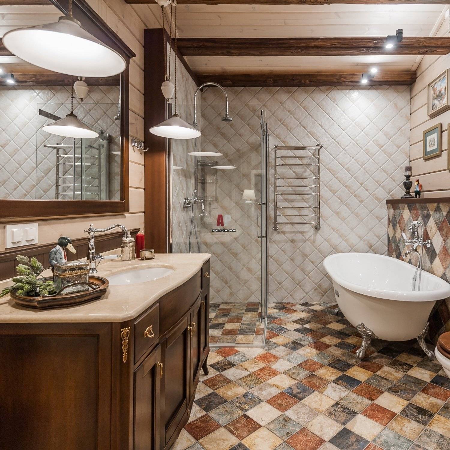 Интерьер и дизайн ванной комнаты в стиле кантри | 20 практичных идей