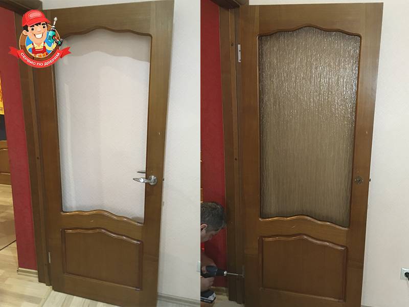 Ремонт межкомнатной двери: производим замену и вставку разбитого стекла, цена ремонта