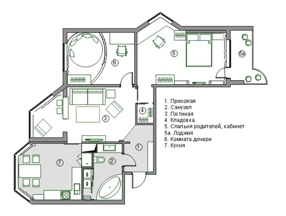 Оформление интерьера в однокомнатной квартире п44т