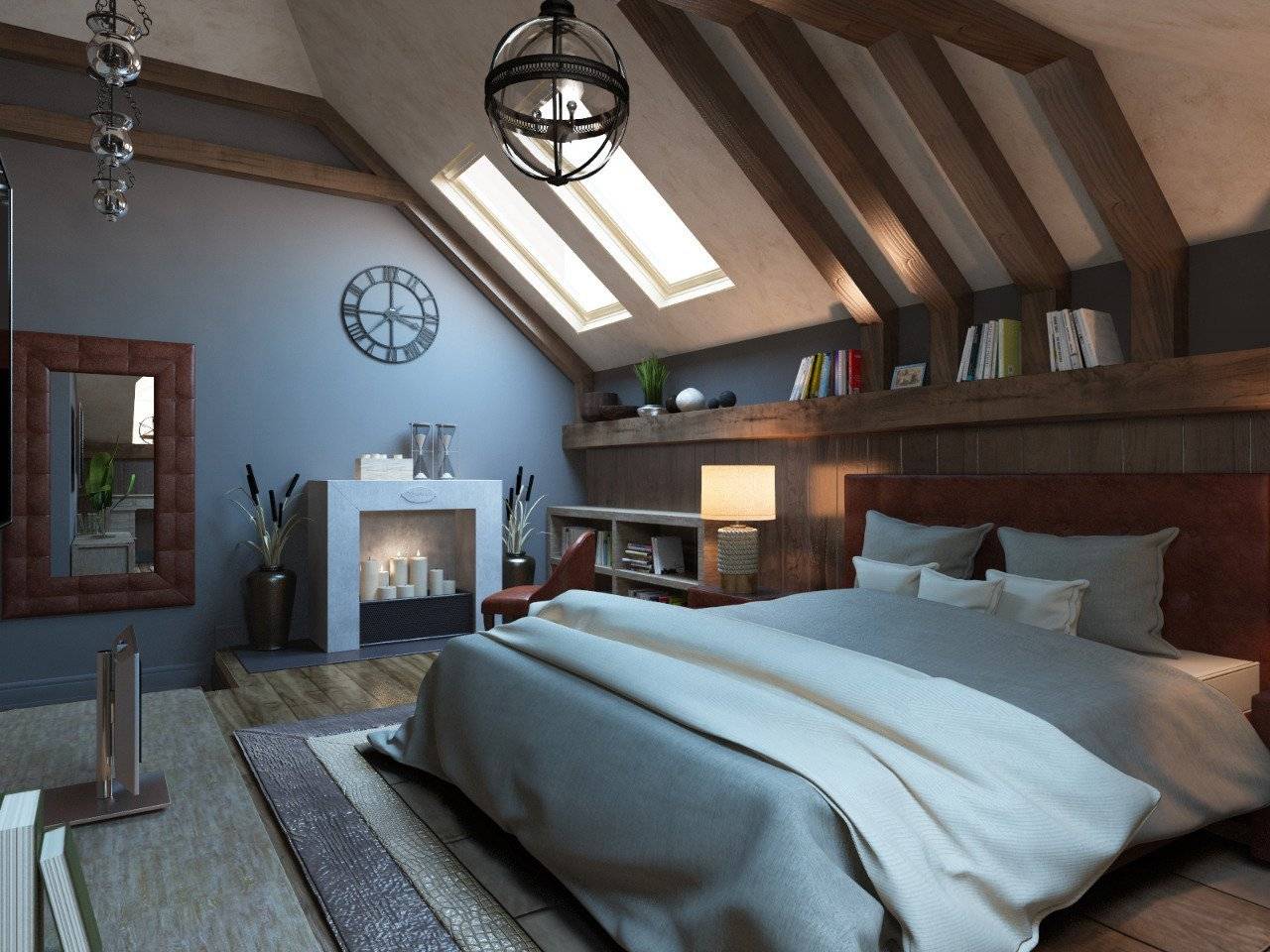 Спальня в мансарде - дизайн фото