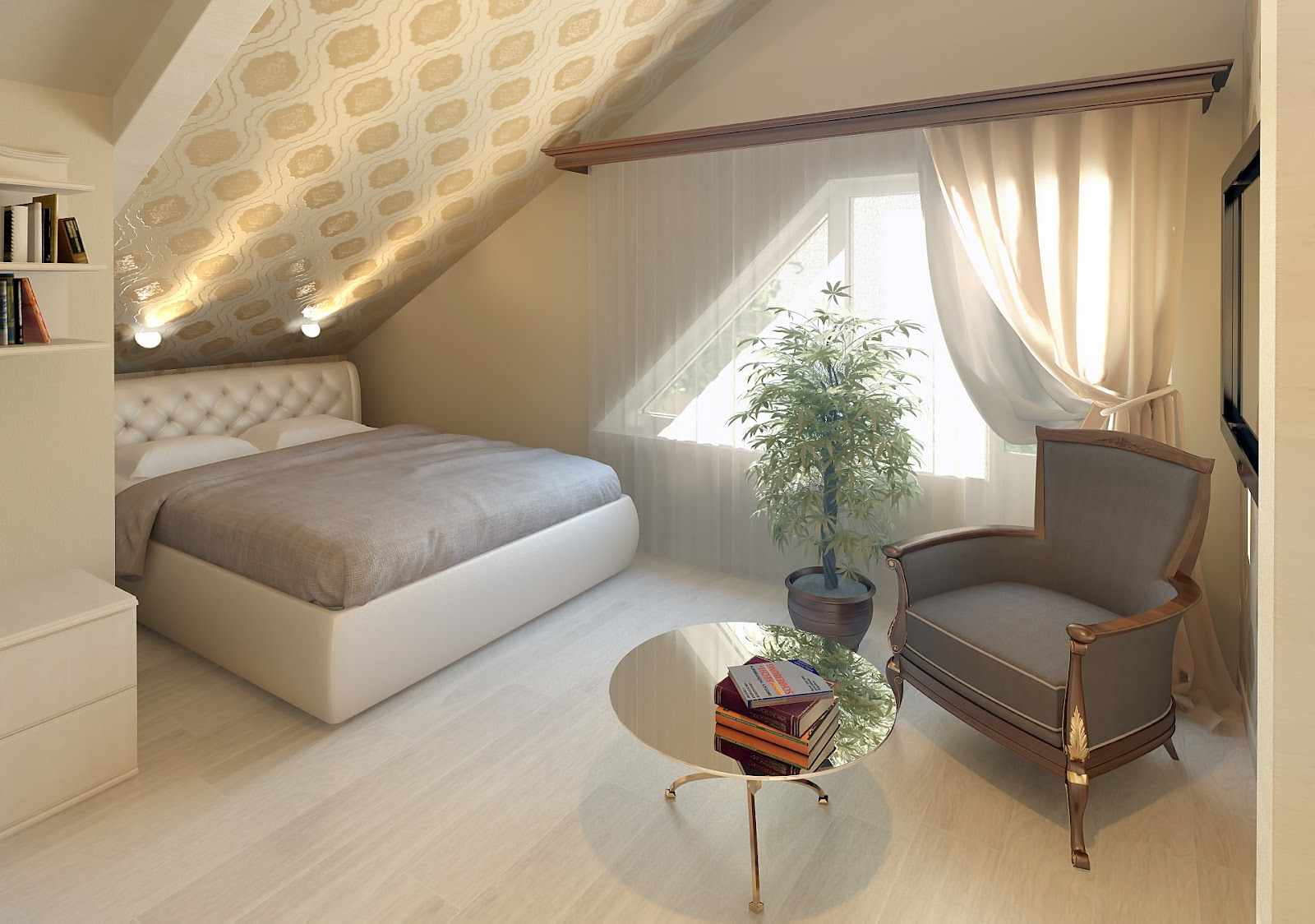 Спальня на мансарде дизайн + фото