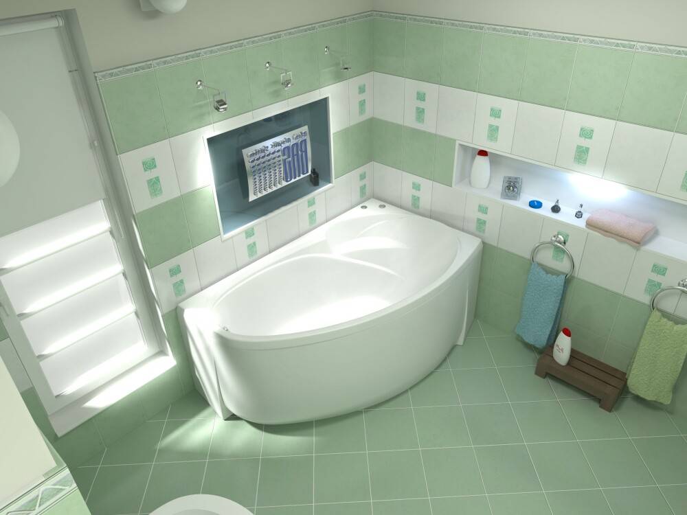 Угловая ванна в маленькой ванной комнате (идеи дизайна)