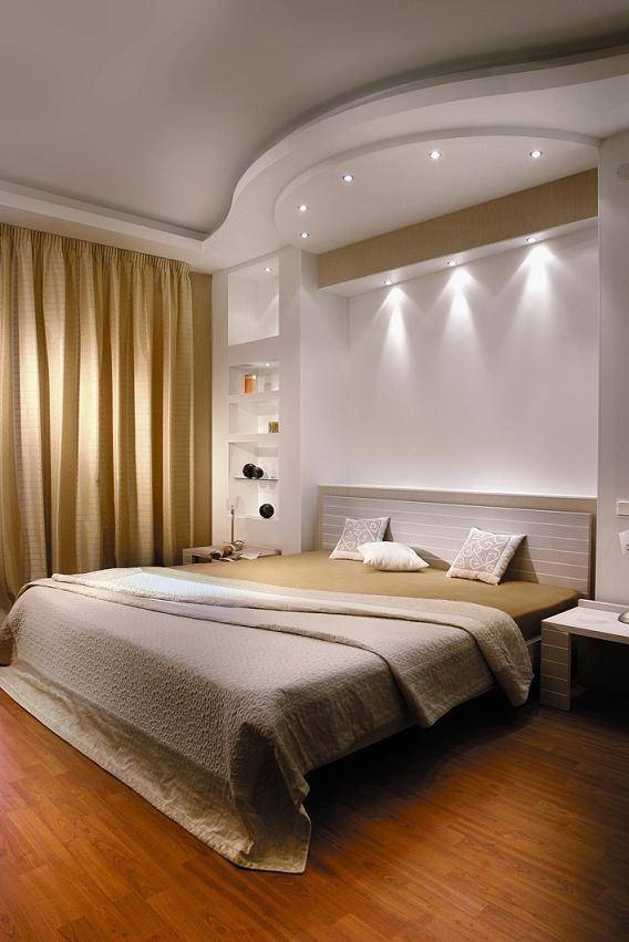 Потолок из гипсокартона в спальне: дизайн, фото