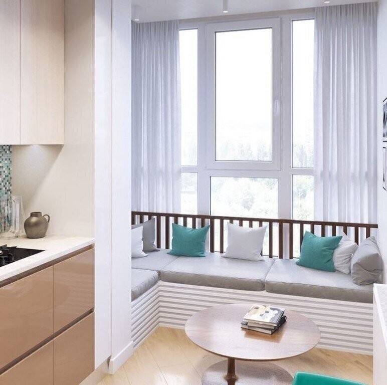 Дизайн кухни 12 кв м с диваном и телевизором, с балконом: идеи, планировка в современном стиле
 - 29 фото