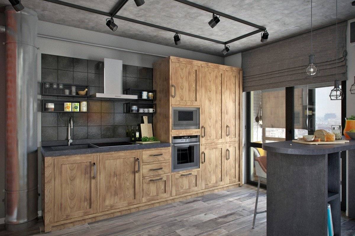 Кухня в стиле лофт: планировка, отделка, мебель, освещение