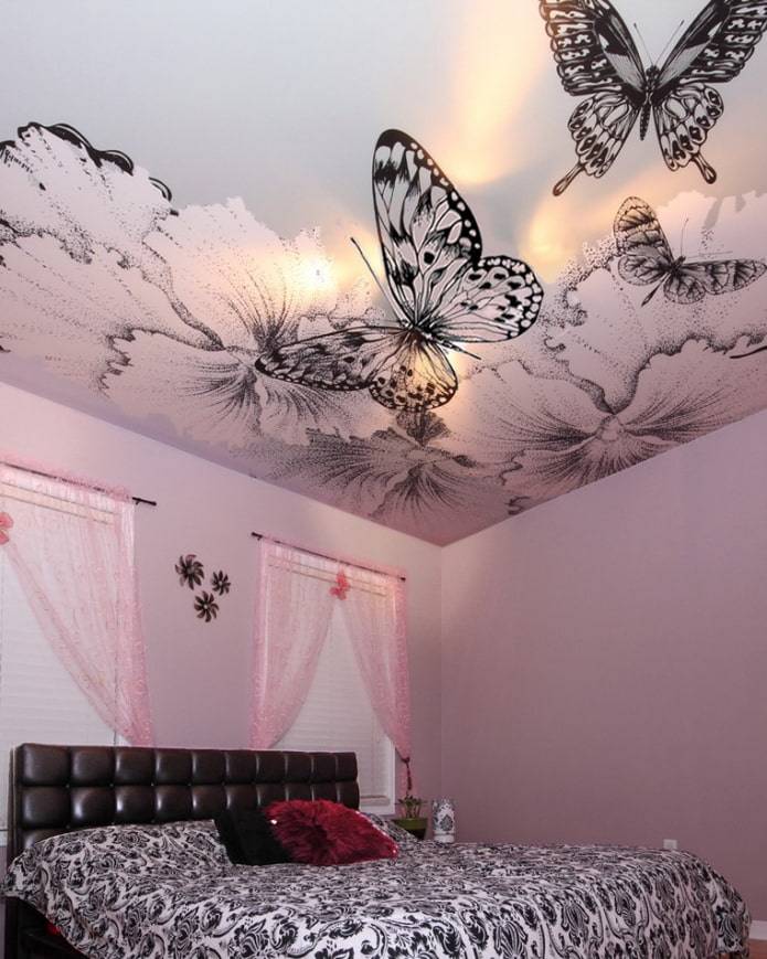 Натяжной потолок в спальне — 150 фото идей для современного интерьера