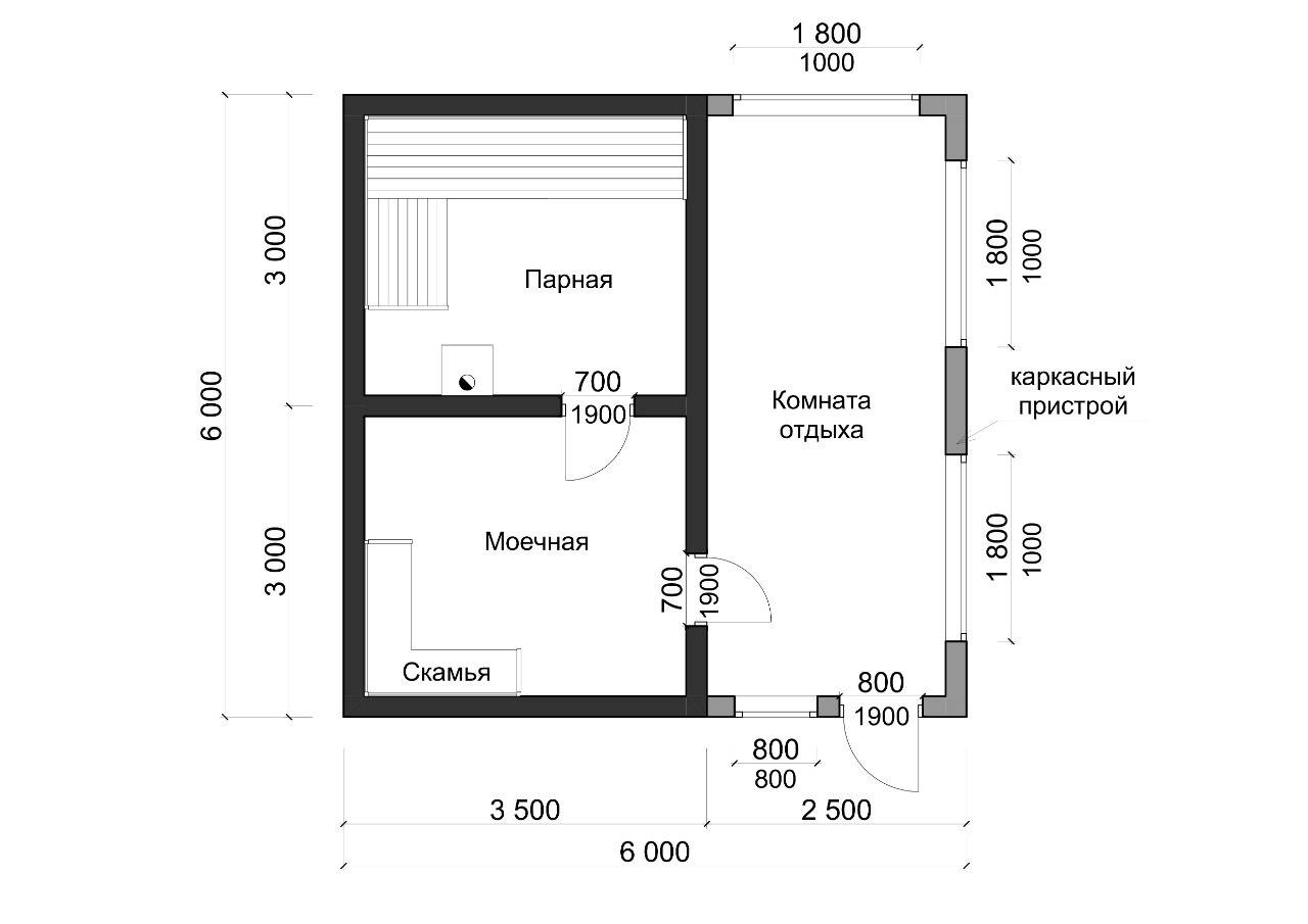 Размеры бани с комнатой отдыха