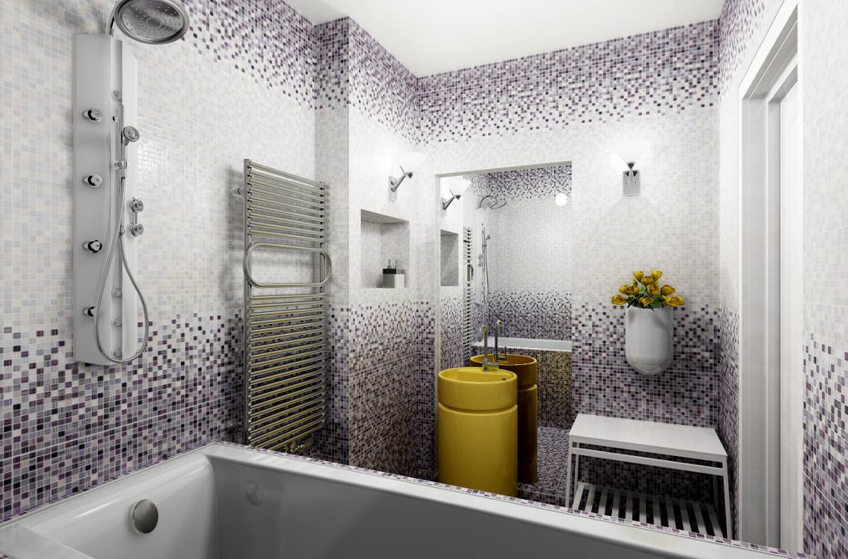Мозаика в ванной комнате: дизайн, комбинация плитки
 - 23 фото