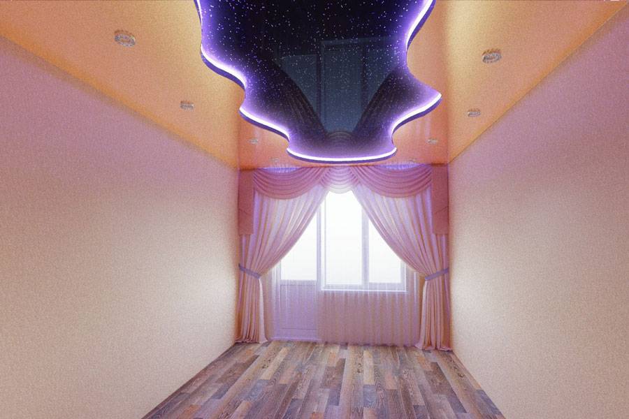 Двухуровневые натяжные потолки с подсветкой (200+ фото)