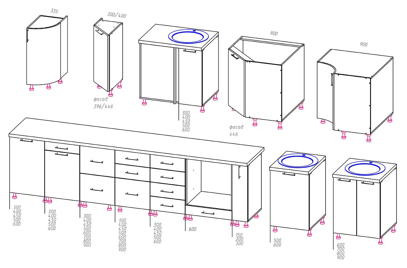 Размеры ящиков кухонного гарнитура стандарт чертеж