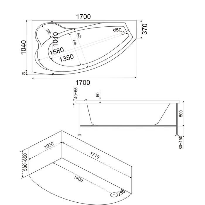 Ассиметричная угловая акриловая ванна: преимущества материала, формы и размеры отечественных производителей
